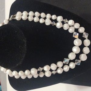 Vintage Japan White & Clear Bead Necklace